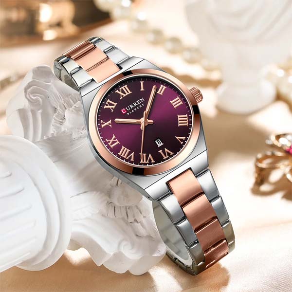 Curren 9095 Original Quartz Watch For Women (Silver+Rose Gold+Purple)