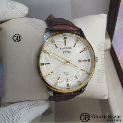 Kalbor 5625 Leather Belt (Brown+White+Gold)