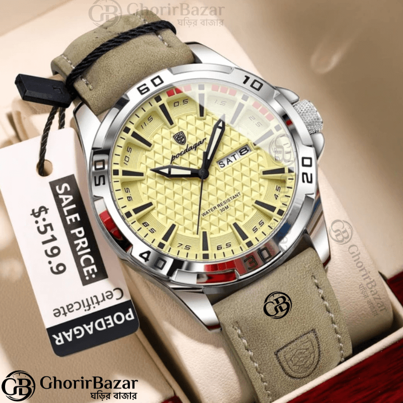 POEDAGAR 895 Luminous Leather Men’s Watch (light Tan)