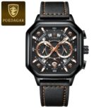 Poedagar 983 Men’s Luxury Chronograph Square Luminous Watch (Black+Rose Gold)