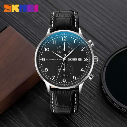 SKMEI 9301 Premium Leather Men Quartz Watch (Black)