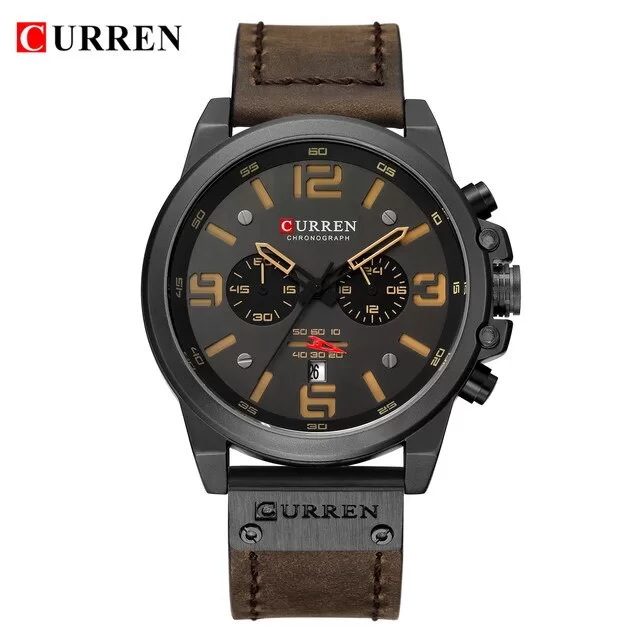 Curren 8314 Fashion Classic Chronograph Watch for Men (Black+Yellow)