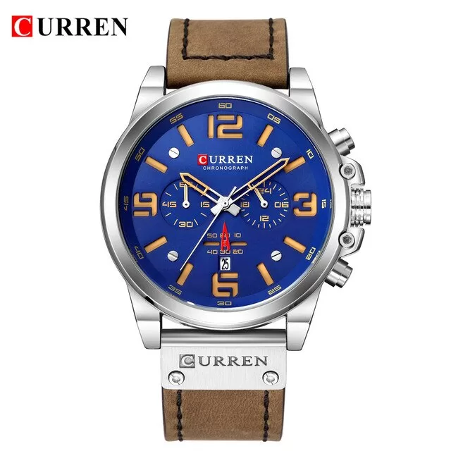 Curren 8314 Fashion Classic Chronograph Watch for Men (Silver+Blue)
