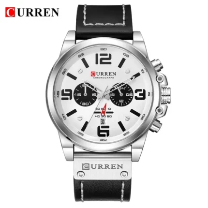 Curren 8314 Fashion Classic Chronograph Watch for Men (Silver+White)