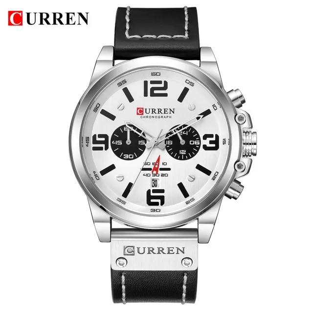 Curren 8314 Fashion Classic Chronograph Watch for Men (Silver+White)