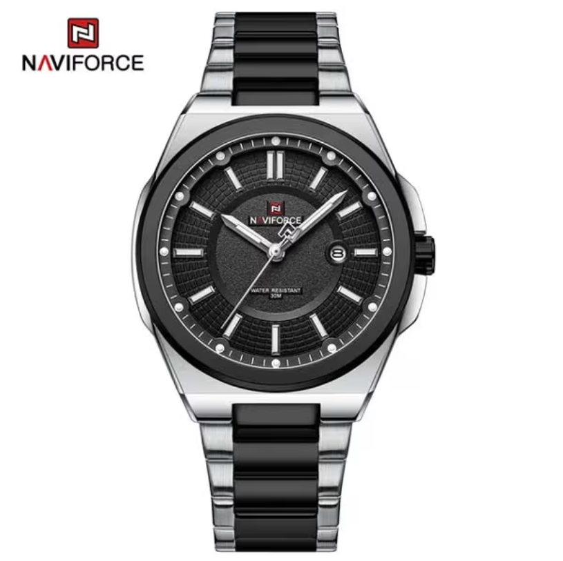 Naviforce 9212 (Silver+Black) Naviforce 9212 Stainless Steel Luminous Men’s Watch