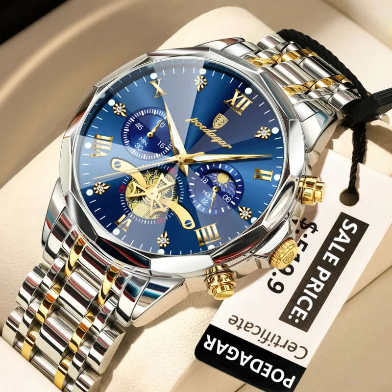 Poedagar 938 Original Men’s Quartz Chronograph Watch (Blue)