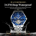 POEDAGAR 1420 Stainless Steel Tourbillon Automatic Movement 30M Waterproof Luminous Mechanical Watch for Men
