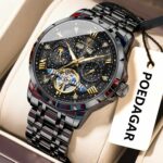 Poedagar 1420 Stainless Steel Tourbillon Automatic Movement (Black)