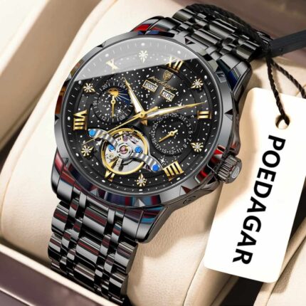 Poedagar 1420 Stainless Steel Tourbillon Automatic Movement (Black)
