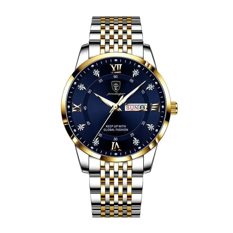Poedagar 836 Quartz Wrist Watches For Mens(Silver+Gold+Blue)