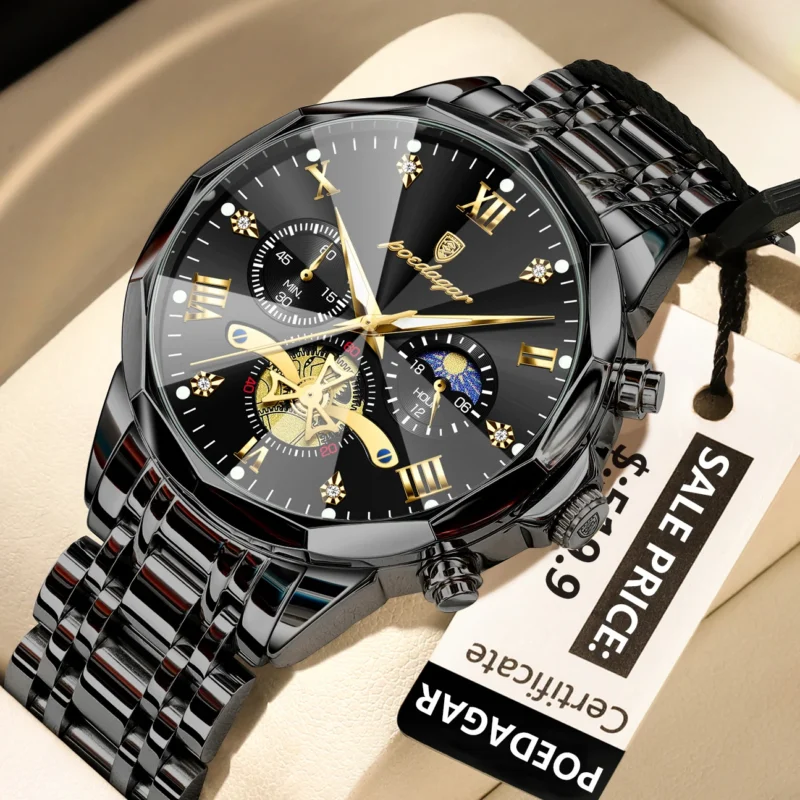 Poedagar 938 Original Men’s Quartz Chronograph Watch (Black)