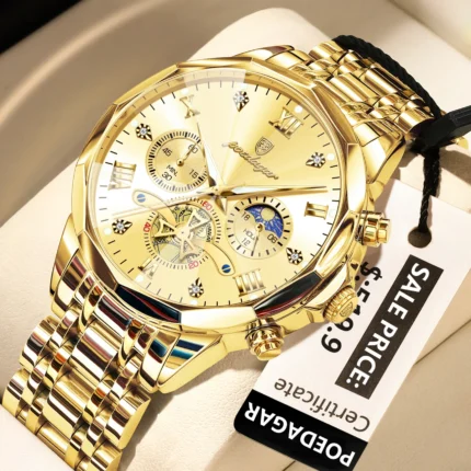 Poedagar 938 Original Men’s Quartz Chronograph Watch (Golden)