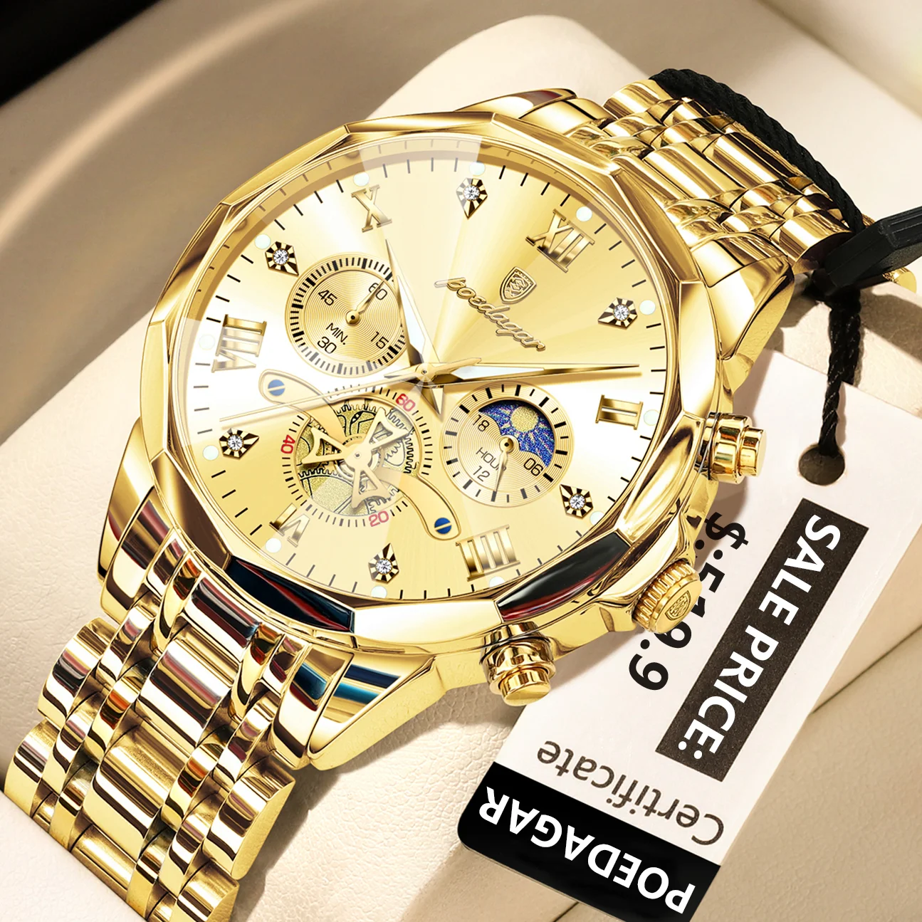 Poedagar 938 Original Men’s Quartz Chronograph Watch (Golden) Poedagar 938 Original Men’s Quartz Chronograph Watch (Golden)