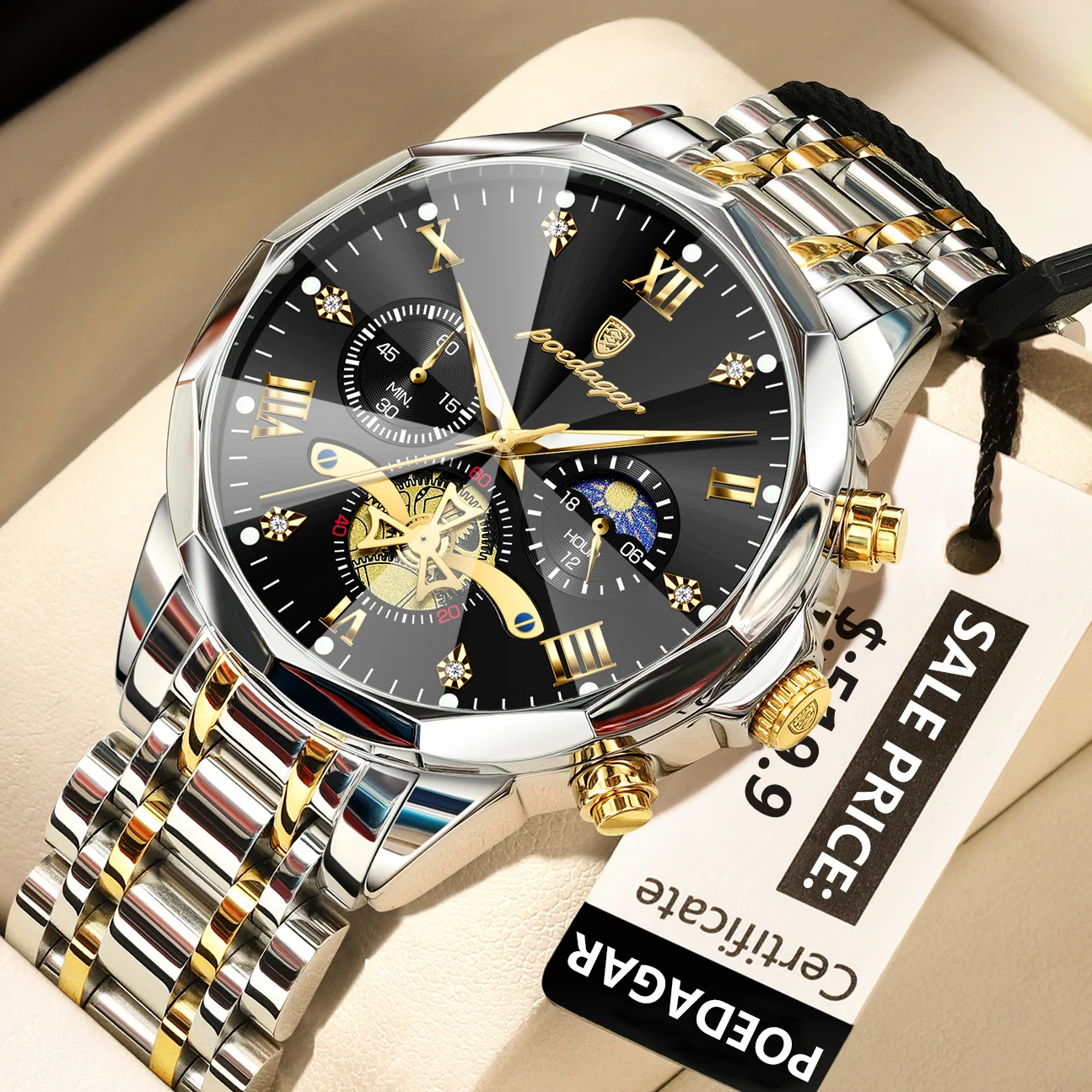 Poedagar 938 Original Men’s Quartz Chronograph Watch (Silver+Gold+Black) Poedagar 938 Original Men’s Quartz Chronograph Watch (Silver+Gold+Black)