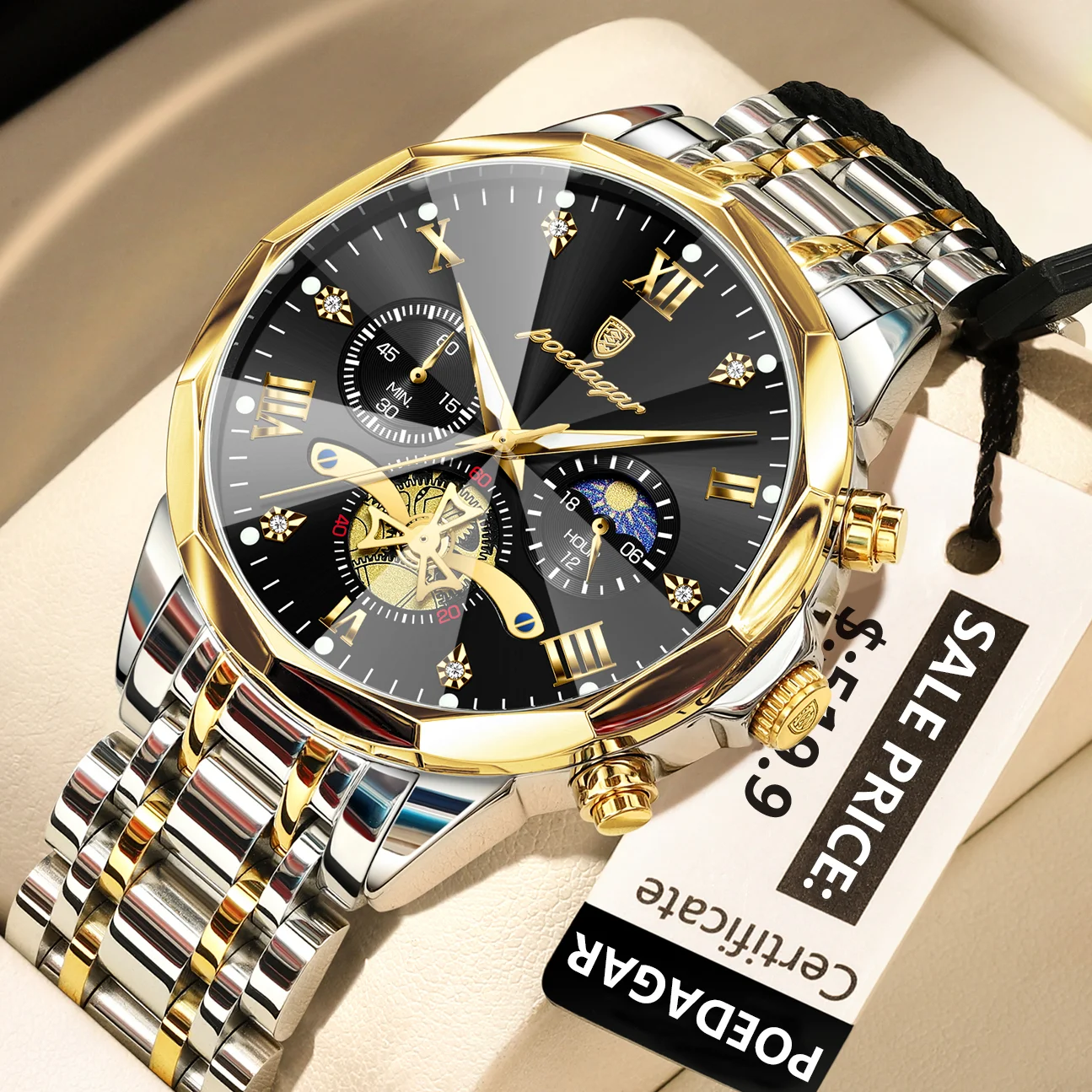 Poedagar 938 Original Men’s Quartz Chronograph Watch (Silver+Gold+Black) Poedagar 938 Original Men’s Quartz Chronograph Watch (Silver+Gold+Black)
