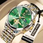 Poedagar 938 Original Men’s Quartz Chronograph Watch (Silver+Gold+Green)