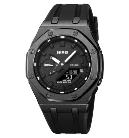 SKMEI 2243 Dual Movt Silicon Belt Sports Watch For Men's (Black)