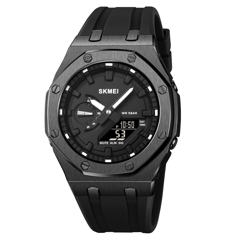 SKMEI 2243 Dual Movt Silicon Belt Sports Watch For Men's (Black)