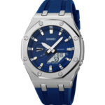 SKMEI 2243 Dual Movt Silicon Belt Sports Watch For Men's (Dark Blue+Silver)