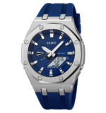 SKMEI 2243 Dual Movt Silicon Belt Sports Watch For Men's (Dark Blue+Silver)
