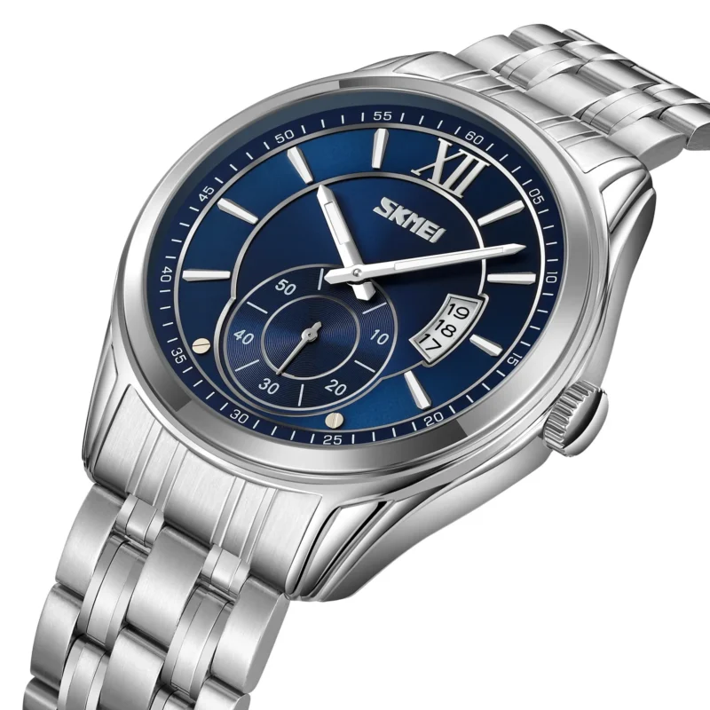 SKMEI 9319 Quartz Luminous Luxury Stainless Steel Classic Men’s Wrist Watches (Silver+Blue)