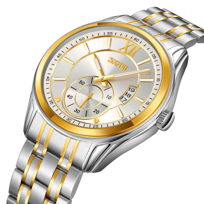 SKMEI 9319 Quartz Luminous Luxury Stainless Steel Classic Men’s Wrist Watches (Silver+Gold)