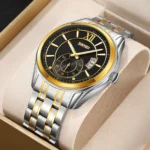 SKMEI 9319 Quartz Luminous Luxury Stainless Steel Classic Men’s Wrist Watches (Silver+Gold+Black)
