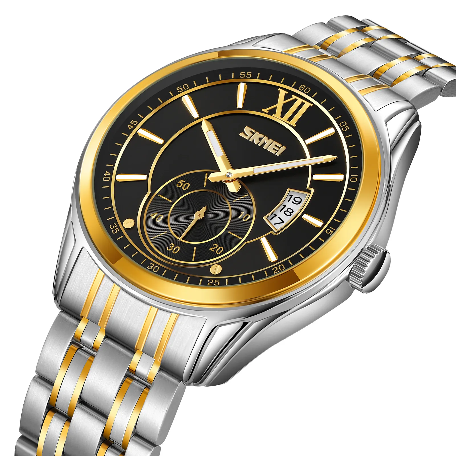 SKMEI 9319 Quartz Luminous Luxury Stainless Steel Classic Men’s Wrist Watches (Silver+Gold+Black) 02 SKMEI 9319 Quartz Luminous Luxury Stainless Steel Classic Men’s Wrist Watches (Silver+Gold+Black)