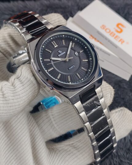 SOBER 13869 Fashion Brand Men’s Watch (Silver+Black)