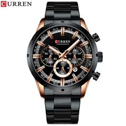 Curren 8355 Luxury Business Quartz Chronograph Stainless Steel Watch For Men (Black)