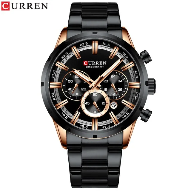 Curren 8355 Luxury Business Quartz Chronograph Stainless Steel Watch For Men (Black)