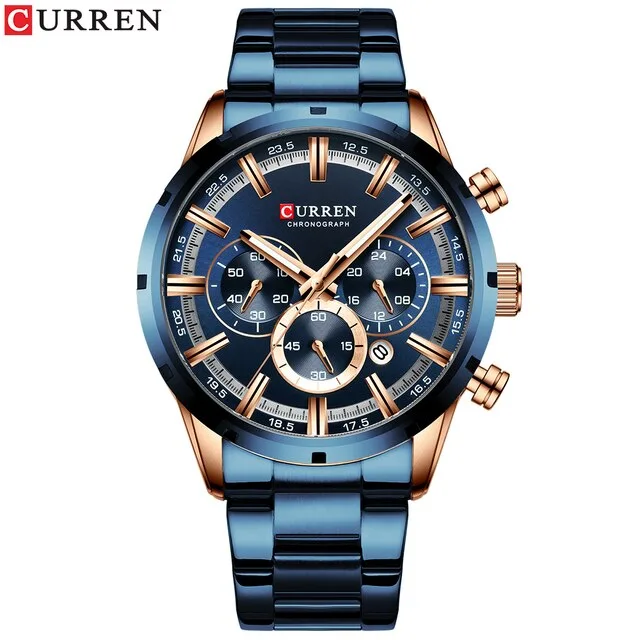 Curren 8355 Luxury Business Quartz Chronograph Stainless Steel Watch For Men (Blue)