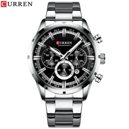 Curren 8355 Luxury Business Quartz Chronograph Stainless Steel Watch For Men (Silver+Black)