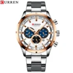 Curren 8355 Luxury Business Quartz Chronograph Stainless Steel Watch For Men (Silver+White)