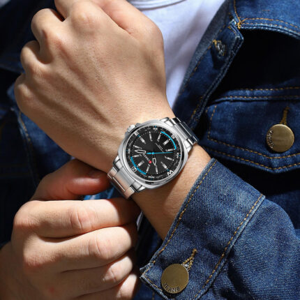 Curren 8455 Luxury Stainless Steel Men’s Watch (Silver+Blue) Hand
