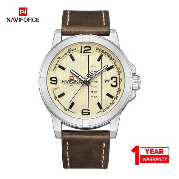 Naviforce NF9177 Quartz Analog Watch For Men (Brown+Silver)