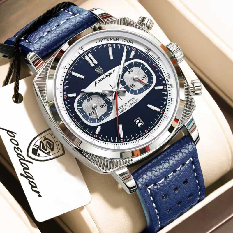 POEDAGAR 838 Luxury Fashion Men’s Quartz Watch (Blue+Silver)