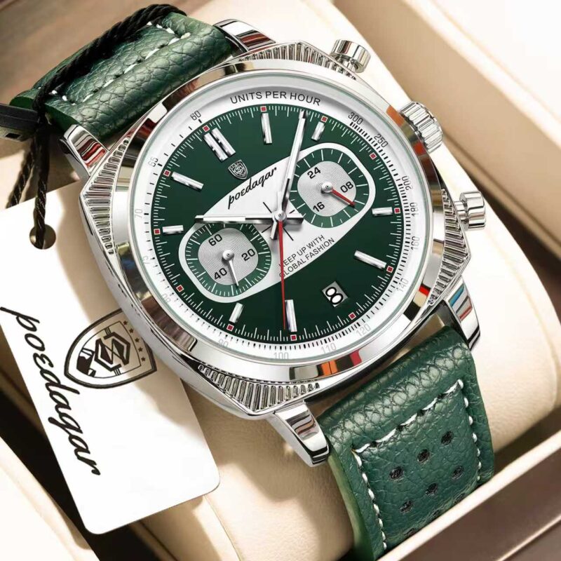 POEDAGAR 838 Luxury Fashion Men’s Quartz Watch (Green+Silver)