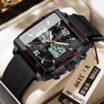 Poedagar E109 Square Dial Dual Time Men’s Watch (Black)