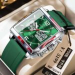 Poedagar E109 Square Dial Dual Time Men’s Watch (Green+Silver+Green)
