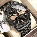 Poedagar E122 Men's Multifunctionality Chronograph Quartz Watch (Black+Rose Gold)