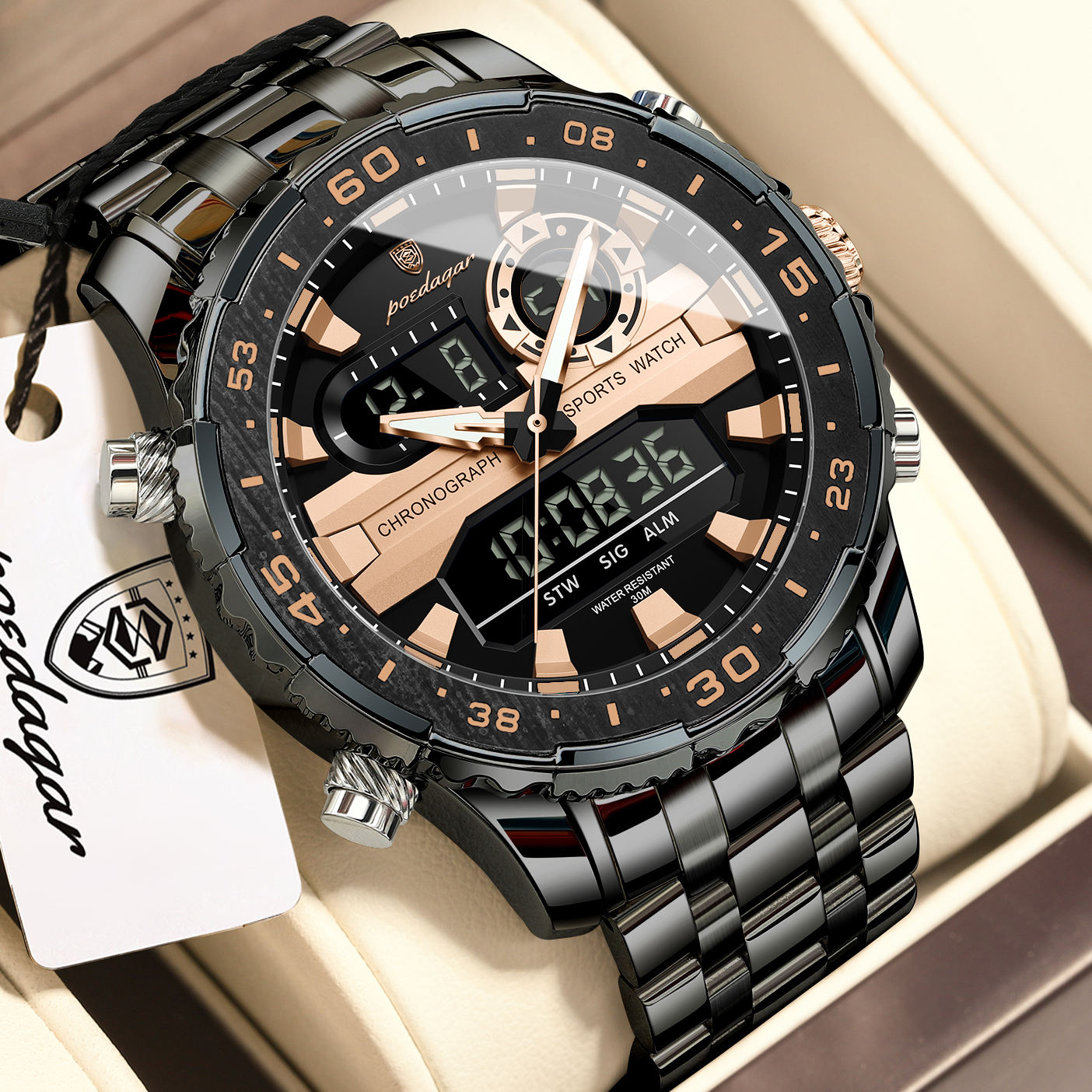Poedagar E122 Men's Multifunctionality Chronograph Quartz Watch (Black+Rose Gold) Poedagar E122 Men's Multifunctionality Chronograph Quartz Watch (Black+Rose Gold)