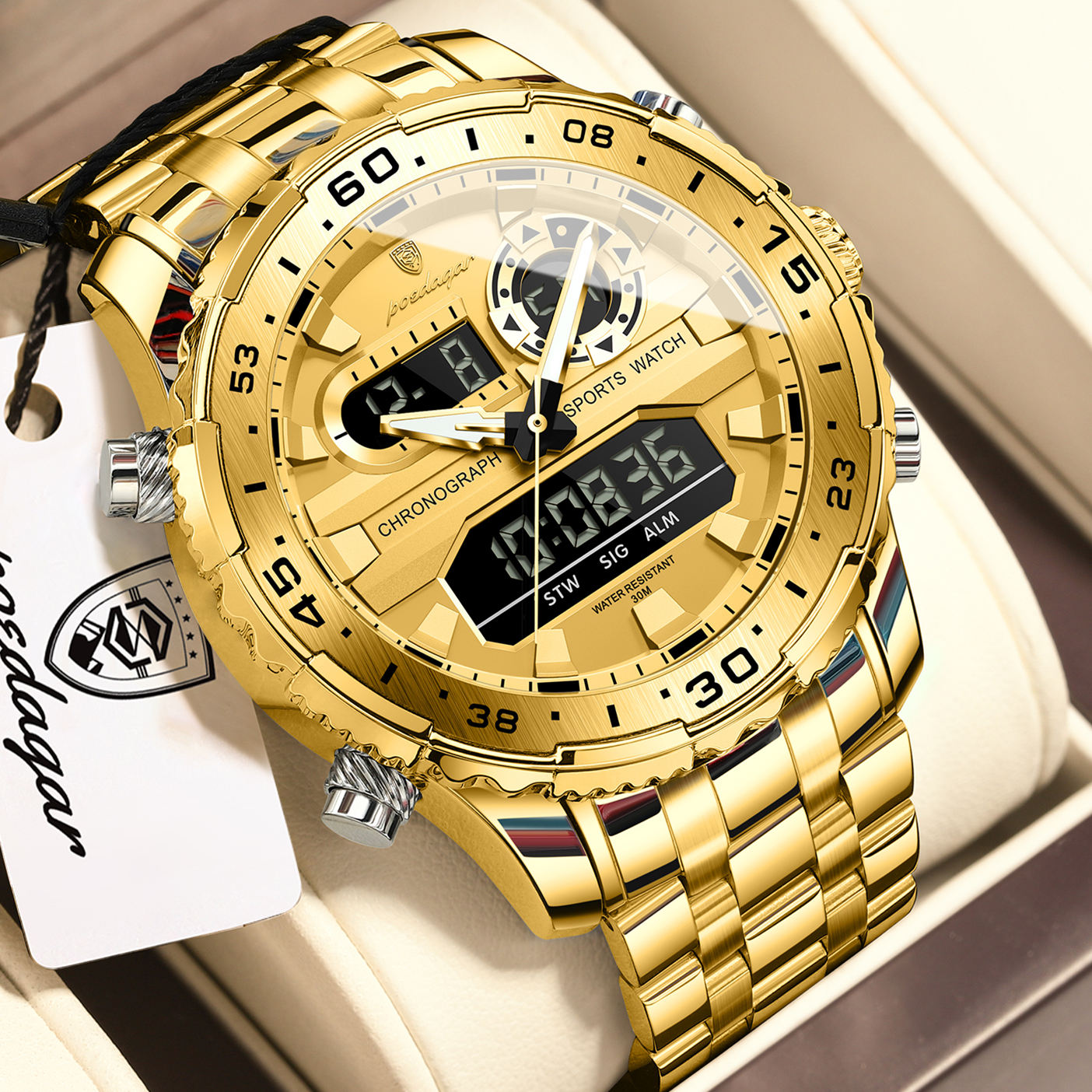 Poedagar E122 Men's Multifunctionality Chronograph Quartz Watch (Gold) Poedagar E122 Men's Multifunctionality Chronograph Quartz Watch (Gold)