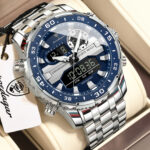 Poedagar E122 Men's Multifunctionality Chronograph Quartz Watch (Silver+Blue)