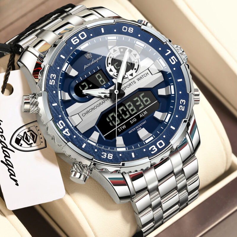 Poedagar E122 Men's Multifunctionality Chronograph Quartz Watch (Silver+Blue)