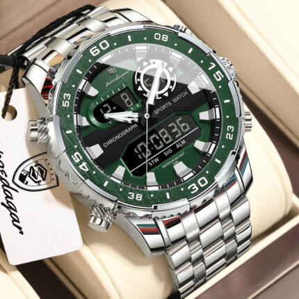 Poedagar E122 Men's Multifunctionality Chronograph Quartz Watch (Silver+Green)