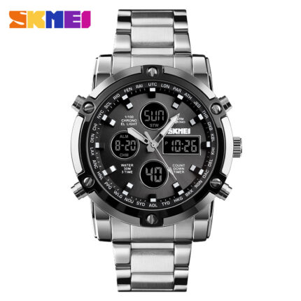 SKMEI 1389 Waterproof Stainless Steel Men Digital Watch (Silver+Black)