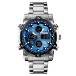 SKMEI 1389 Waterproof Stainless Steel Men Digital Watch (Silver+Blue)