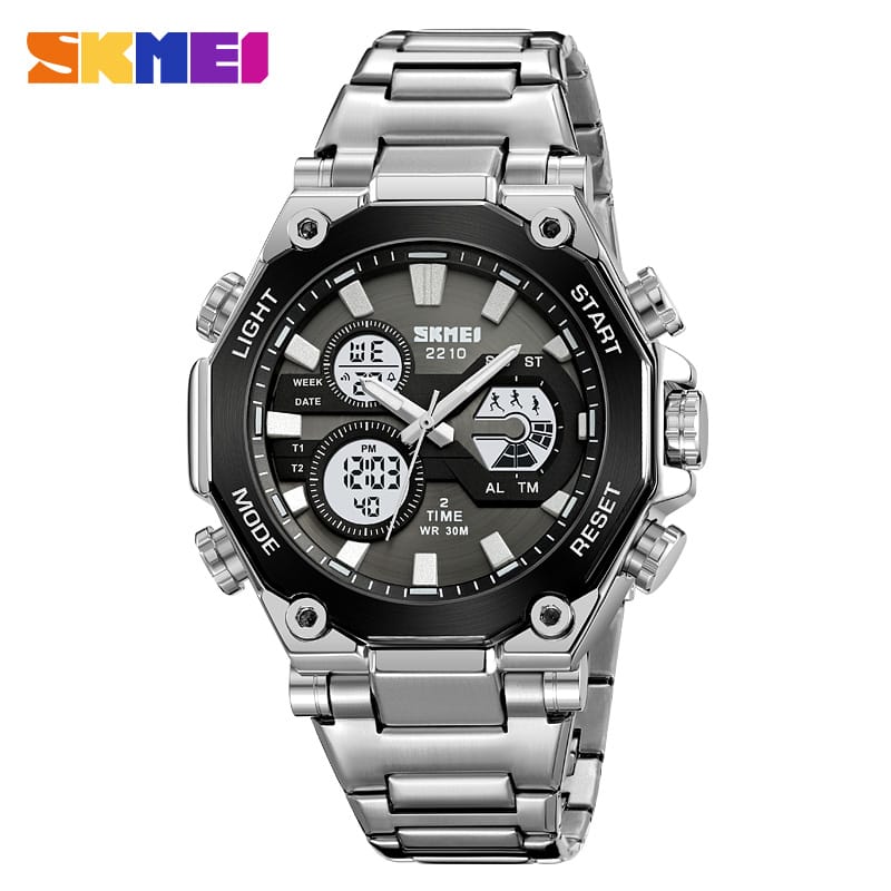 SKMEI 2210 Dual Time Display Digital Watch for Men (Silver+Black)